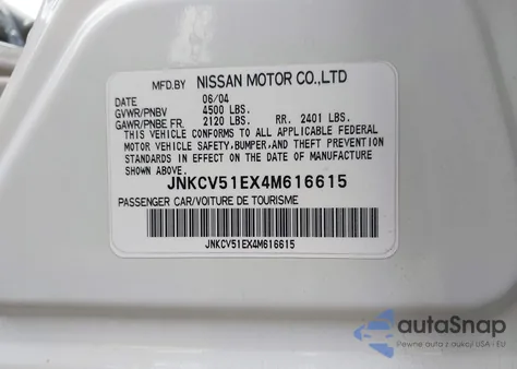 2004 Infiniti G35 z USA, uszkodzony, nr VIN JNKCV51EX4M616615